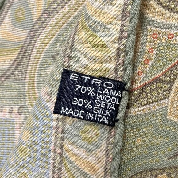 Auth ETRO - Green Yellow Multi Wool Silk Scarf - Picture 4 of 6